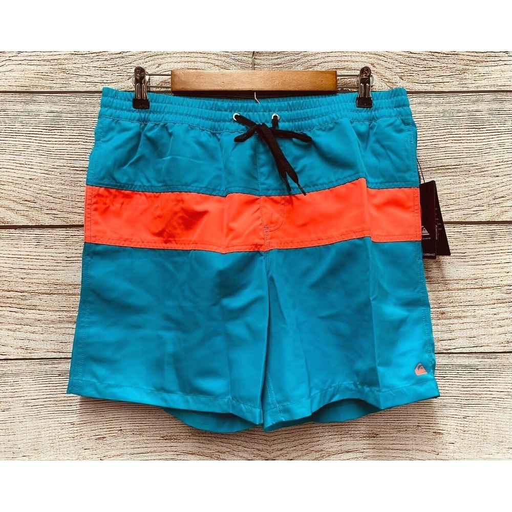 Quiksilver Swim Trunk Mens Small Teal E Panel Volley Trunks 17'' Shorts New